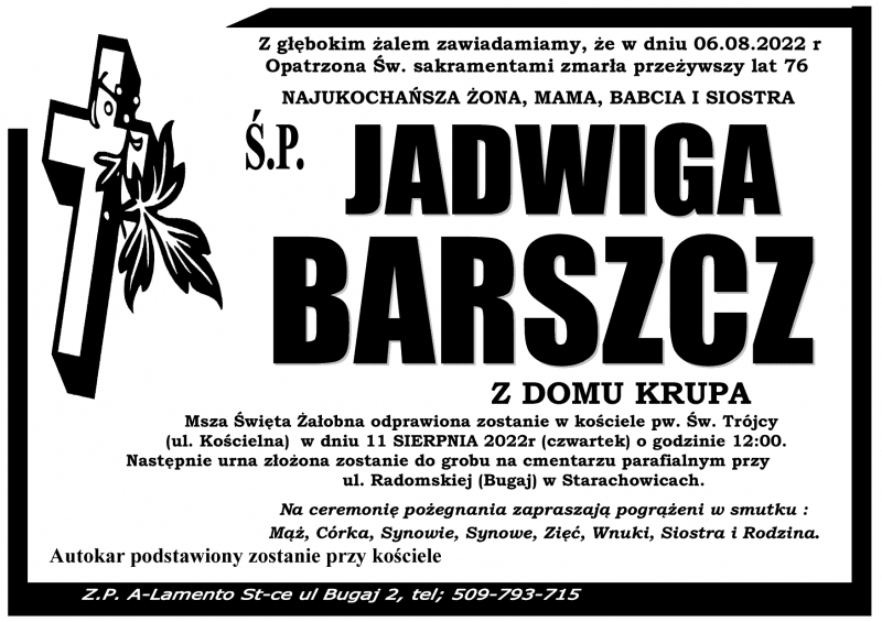 Jadwiga  Barszcz z d. Krupa