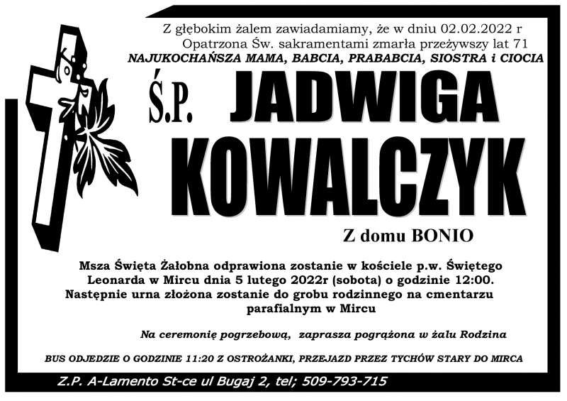 Jadwiga  Kowalczyk z d. Bonio