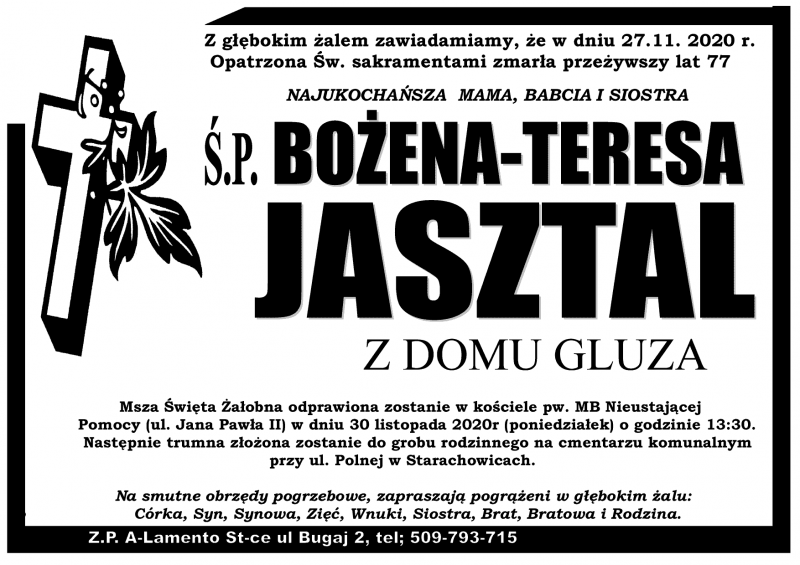 Bożena-Teresa Jasztal z domu Gluza