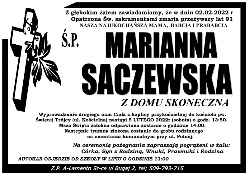 Marianna  Saczewska z d. Skoneczna