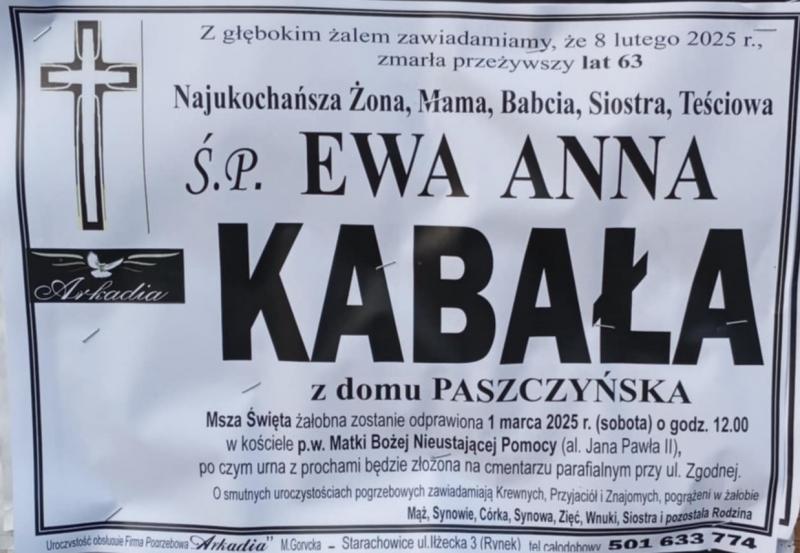 Ewa Anna  Kabała z d. Paszczyńska