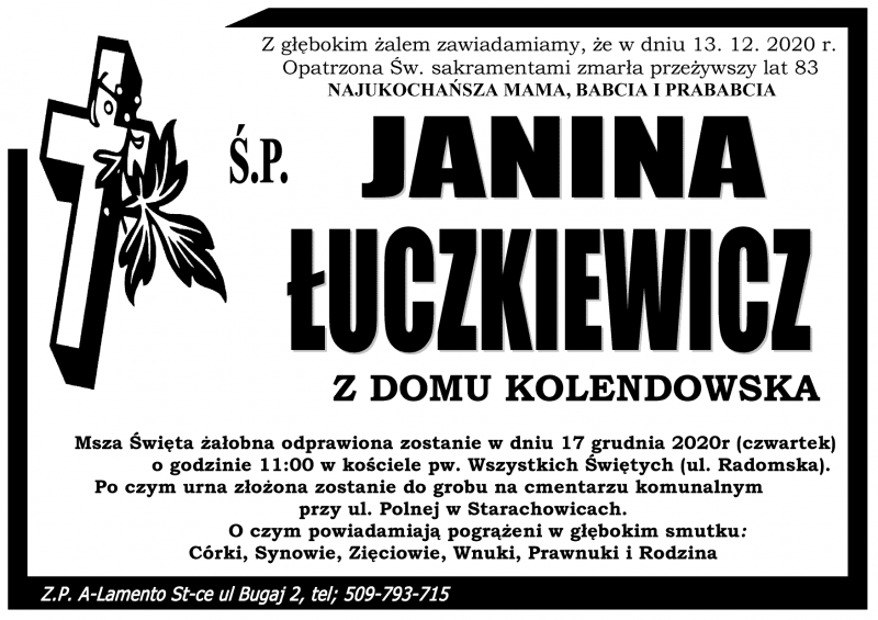 Janina Łuczkiewicz z domu Kolendowska