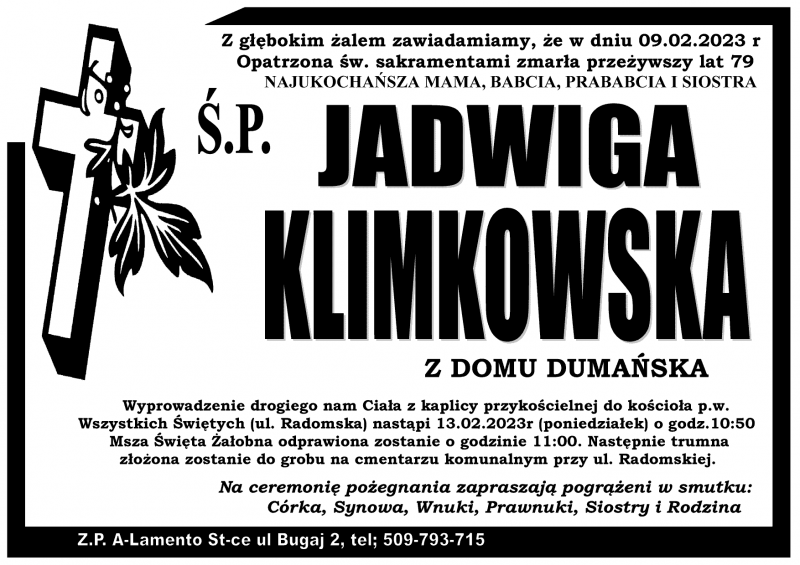Jadwiga  Klimkowska z d. Dumańska