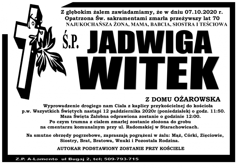 Jadwiga Witek z domu Ożarowska