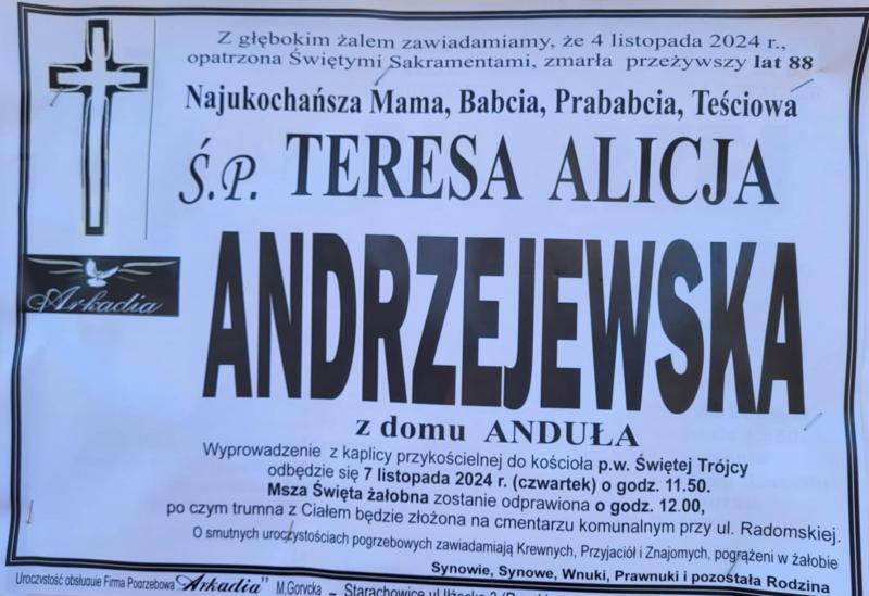 Teresa Alicja  Andrzejewska z d. Anduła