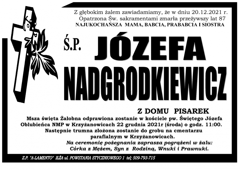 Józefa  Nadgrodkiewicz z d. Pisarek