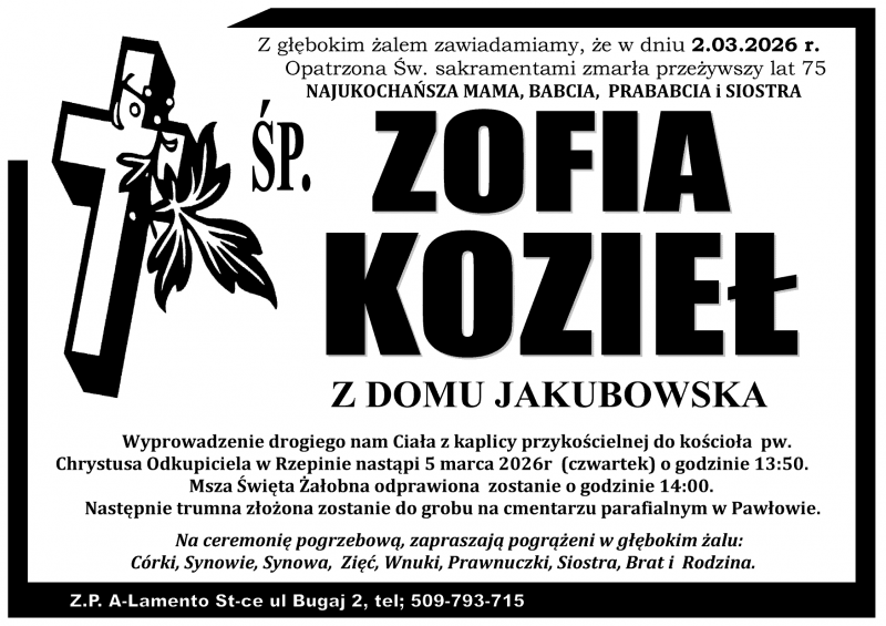Zofia  Kozieł z d. Jakubowska