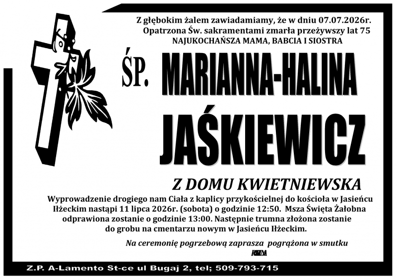 Marianna Halina  Jaśkiewicz z d. Kwietniewska
