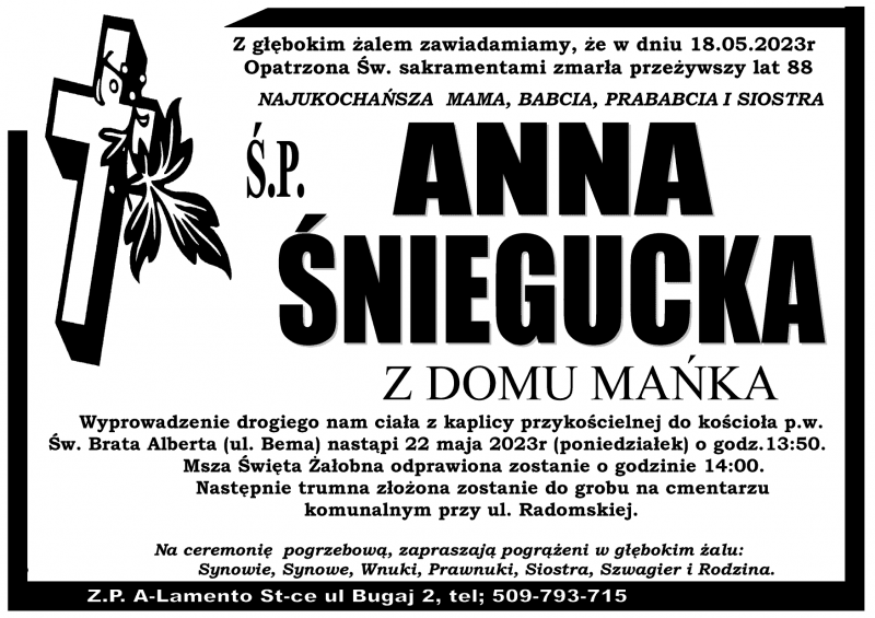 Anna  Śniegucka z d. Mańka