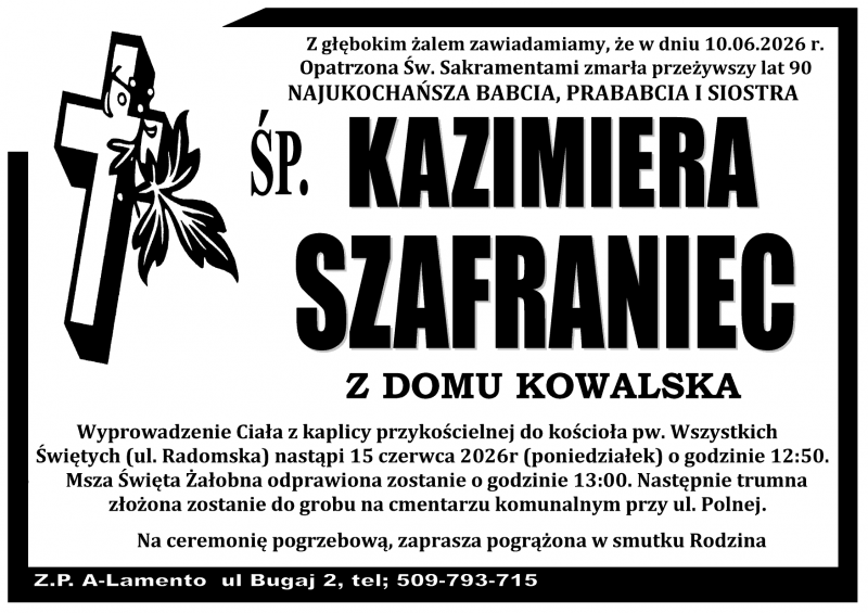 Kazimiera  Szafraniec z d. Kowalska