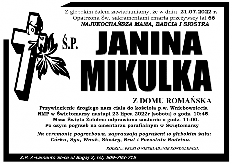 Janina Mikulka z d. Romańska