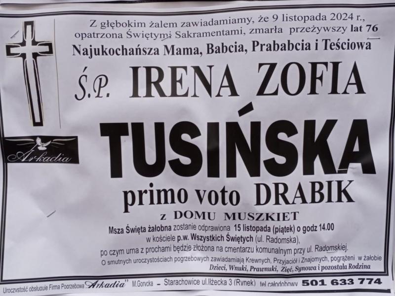 Irena Zofia  Tusińska z d. Muszkiet 